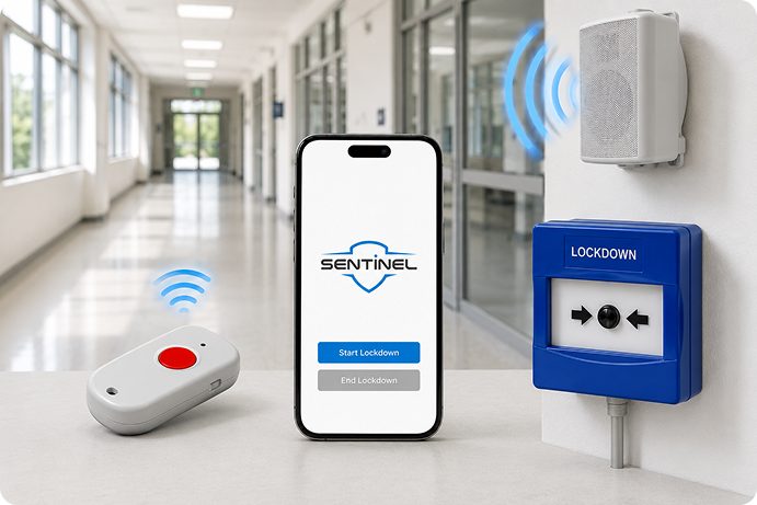 Sentinel lockdown alert system in a school corridor